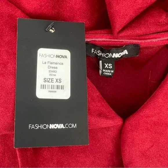 NWT Fashion Nova Wine La Flamenca High Low Ruffled Dress Size XS Women’s - Picture 2 of 10